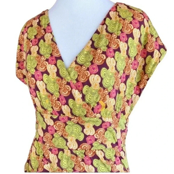 Garnet‎ Hill Womens Printed Surplice V-Neck Short Sleeve Fit & Flare Dress XS - Picture 3 of 9